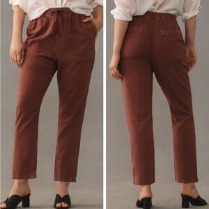 Anthropologie Pilcro Linen Drawstring Pants Medium Brown pockets coastal boho